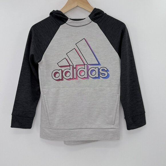 Adidas Girls' Fleece Pullover‎ Rainbow Logo Hoodie Size Medium 10-12 Everyday - Picture 1 of 8
